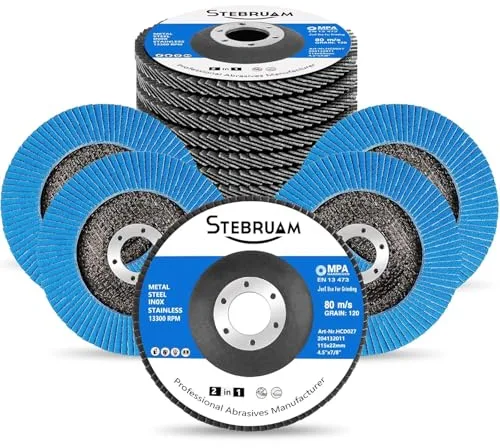 STEBRUAM 12 Pack 115mm discos de láminas, Amoladora Angular Lijado Disco 120 Grit Zirconia Muelas Discos para Pulir Soldadura Juntas Óxido de Aluminio Abrasivos Discos Tipo 29 Amoladora Discos