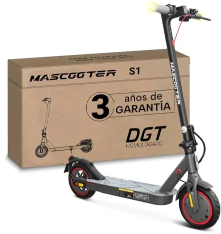 MASCOOTER S1 | Patinete Eléctrico Adultos Homologado DGT - Intermitentes & Regeneración de Batería al Frenar - 300W, 600W MAX, 20km Autonomía, Ruedas 8.5" Aire - Frenos Eléctricos y de Disco