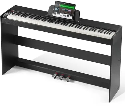 VEVOR Piano Digital Ponderado de 88 Teclas Ponderadas Totalmente Piano con Teclado Dual y Altavoces, Soporte de Gabinete Simple, Auriculares, 200 Tonos y Ritmos, Compatible con Bluetooth/USB/MIDI