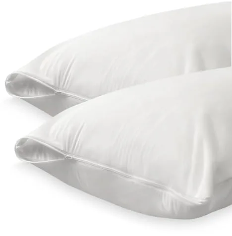 Duérmete Online - Pack 2 Unidades Funda Protectora para Almohada con Cremallera, Impermeable y Transpirable, Tacto Suave, Tejido Algodón Natural, Antiácaros y Antibacterias, Blanco, 75 x 40
