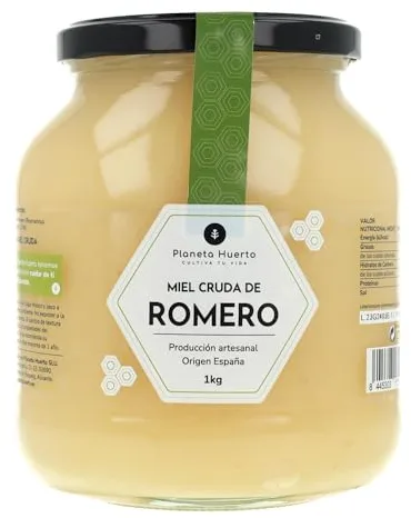 PLANETA HUERTO | Miel Cruda de Romero 1 kg, Artesanal Ecológica, Natural y sin Pasteurizar, Origen España - Miel Cruda Rica en Sabor, Fórmula Nutritiva