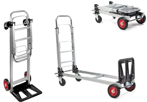 Carretilla de Mano de Aluminio 2 en 1, Carrito Plegable con 4 Ruedas, Convertible en Plataforma o Carro de Mano, Capacidad de 150 kg, Carro para Transporte en Almacen, Jardín, Hogar, Mudanzas