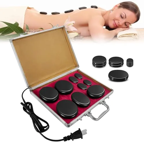 Juego de masaje de piedra caliente con calefacción, piedra de masaje portátil con caja de calefacción, set de masaje con piedras calientes, piedras de masaje calientes para masaje, relajación y spa