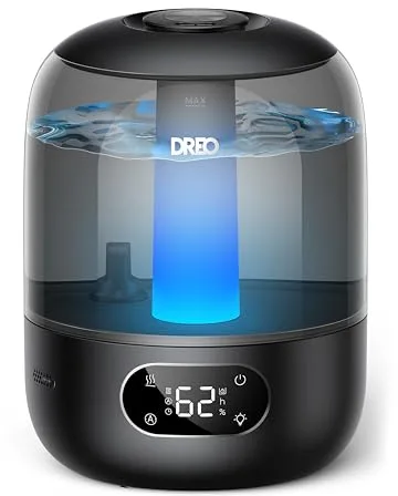 Dreo Humidificador 3L para Bebés 26dB Silencioso con Sensor de Humedad, Niebla Fría Ultrasónica, 30h Autonomía, Boquilla 360°, Luz Ambiental, Difusor de Aceites Esenciales, Negro