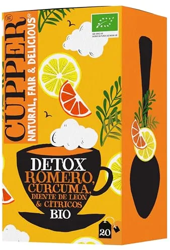 CUPPER - 20 Bolsitas De Infusiones Ecológicas Detox - Propiedades Depurativas Y Diuréticas - Contiene Romero, Cúrcuma y Cítricos - Apto Para Vegano