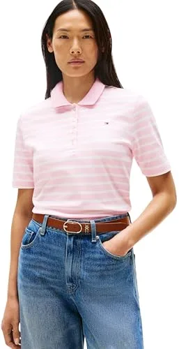 Tommy Hilfiger Polo de Manga Corta Mujer 1985 Pique Regular Fit, Multicolor (Breton STP Classic Pink/Ecru), XL