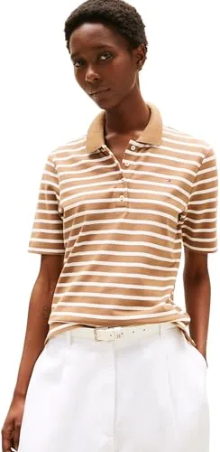 Tommy Hilfiger Polo de Manga Corta Mujer 1985 Pique Regular Fit, Multicolor (Hickory/Ecru STP), S