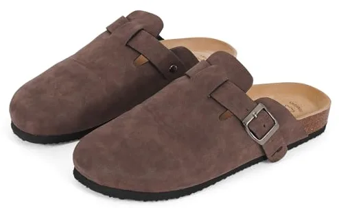 PERLETTI Sandalias Mujer Verano Cómodas Ligeras - Zapatillas de Estar por Casa con Suela Antideslizante - Sandalias de Vestir Planas Cerradas para Mujeres Plantilla en Cuero Auténtico (Marrón, 37)