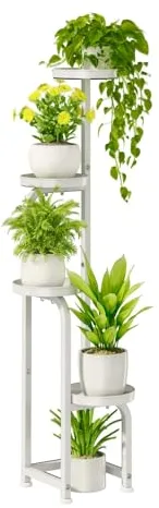 Bamworld Soporte para plantas de exterior e interior, soporte de hierro, soporte para plantas, estante para plantas de balcón (blanco) (22,3 x 22,3 x 116 cm)