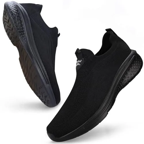 Giniros Zapatillas Slip On Running Hombre Zapatos Deporte Correr Jogging Caminar Bambas Deportivas Hombre Casual Gimnasio Fitness Gym Atlético Trekking Tenis Transpirables Sneakers, Negro 43EU