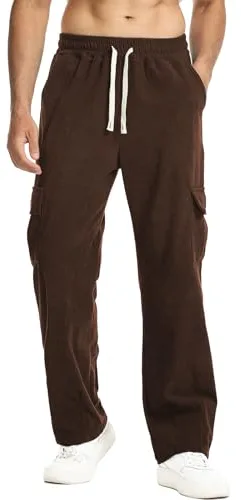 Suwangi Hombre Pantalones De Pana Pantalones de Cargo Straight de Pana Informales Elástica Cordón Cintura con Bolsillos