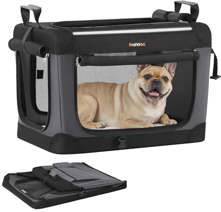 Feandrea Transportín para Perros, Plegable, 60 x 42 x 42 cm, para Perros Pequeños, Tela Oxford, Puertas de Malla, Asas y Bolsillo de Almacenamiento, Negro Tinta PDC016B01