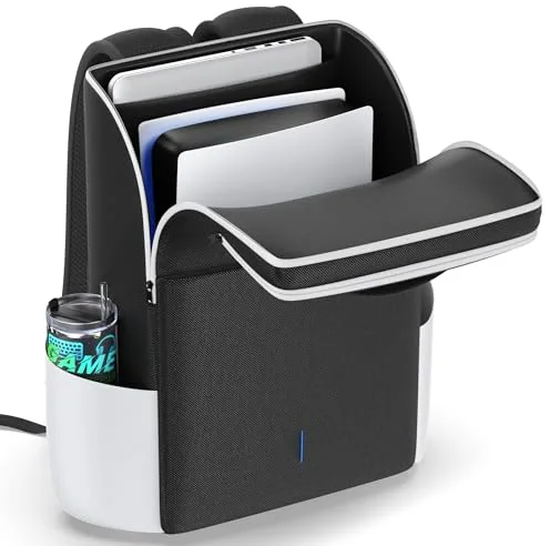 Mochila para Consola PS5/ Slim/ Pro, Bolsa PS5 de Viaje con Protección Total, Funda ps5 Almacenamiento de Gran Capacidad, PS Portal, Portátil, Tarjeta de Juego, Maletin PS 5 con Bolsa 3 Cable- Blanco