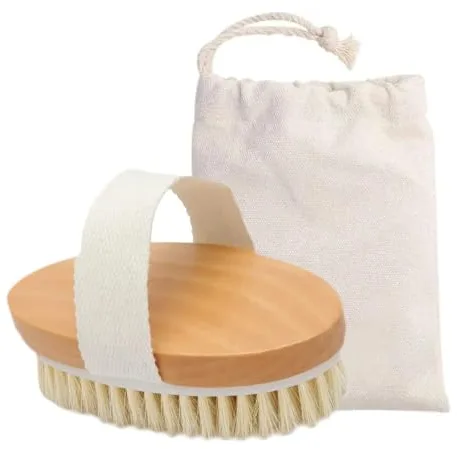 Cepillo corporal seco con cerdas naturales de jabalí, exfoliante, elimina la piel muerta de la celulitis y promueve el drenaje linfático, la circulación sanguínea y exfolia Scrub e Dry – Davilis®