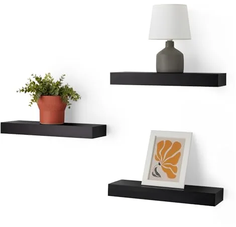 Amazon Basics - Estantes flotantes de Pared de Madera, Paquete de 3, Negro, 40,13 x 12,7 x 4,57 cm