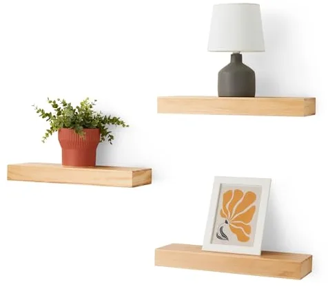 Amazon Basics - Estantes flotantes de Pared de Madera, Paquete de 3, Pino, 40,13 x 12,7 x 4,57 cm