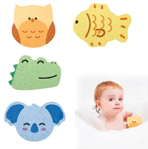 BQRKOTM 4 Piezas Esponja Baño Bebe,Esponja Baño Niños,Esponja Baño Infantil,Esponja Ducha Bebe,Esponja Ducha Niños,Esponja de Konjac para el Baño,Esponjas Hidrófilas, Linda Forma