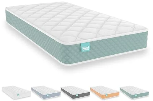 Nalui - Colchón Cuna Viscoelástico 120 x 60 cm Baby One Núcleo HR Adapt Foam, Tejido 3D Transpirable y Tejido Strech Hipoalergénico, Certificado Oeko-Tex® | Hecho en España. Altura ±12cm, Aguamarina