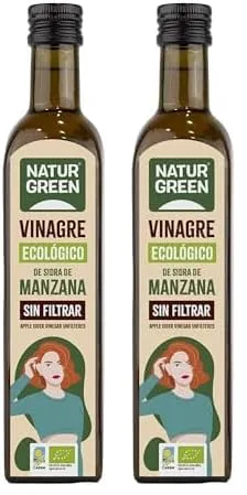 NaturGreen - Vinagre de Sidra de Manzana Bio, Sin Filtrar, Producto Ecológico, Acidificación Natural, Acidez 6% - 500 ml (Paquete de 2)