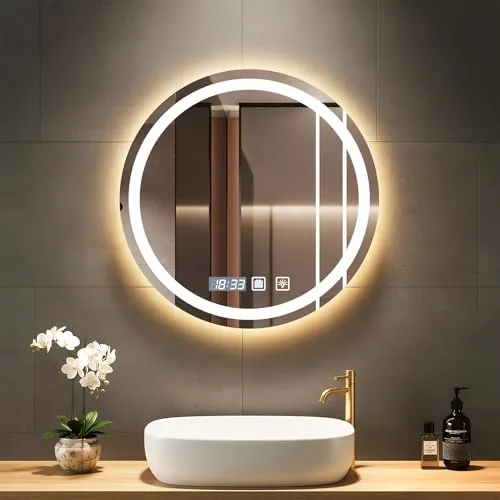 Litglobe Espejo Baño con Luz 60x60cm,Espejo Baño LED Antivaho,Espejos Bano con Luz Regulable de 3 Colores,Ajuste de Brillo, Interruptor Táctil, Espejos Bano para Hogares Peluquerías Hoteles
