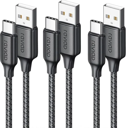 RAVIAD Cable USB A USB C [3Pack 2M] Cable USB C Carga Rapida 3.1A QC3.0 Cable USB Tipo C Cargador Nylon Trenzado con iPhone 16 15 Pro Max, Galaxy S24/S23, Huawei P40/P30, Xiaomi, iPad, Pixel 9