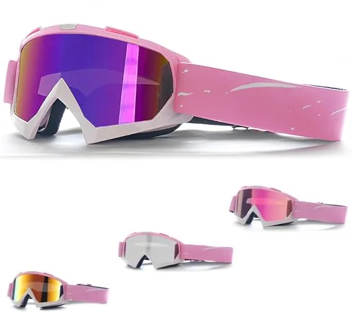 DONGZQAN Gafas Esqui Mujer, Color Rosa Gafas Snow, Gafas de Esqui, Gafas Ski Mujer, Gafa Ventisca, Gafas de Protección Uv Antivaho Rellenas de Espuma para Deportes Al Aire Libre (A)