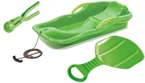 Tymar Trineo Bob infantil con frenos y pinzas para bolas de nieve y nieve para niños (RaceSET; verde)
