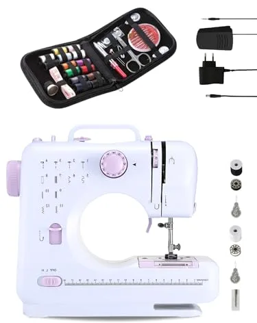 Máquina de Coser Portátil con 2 Velocidades y 12 Puntadas. Incluye Pedal, Kit de Costura, Luz de Trabajo y Cortador de Hilo. Funciona con Cable o Pilas AA (no incluidas)