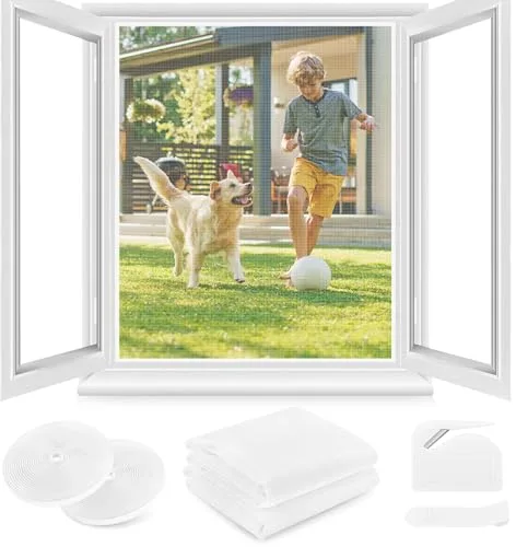 Mosquitera para Ventana 2 Set - 150 x 180 CM - BLANCA, No es Necesario Taladrar, CON Cúter, Adhesivo, Se Puede Cortable DIY