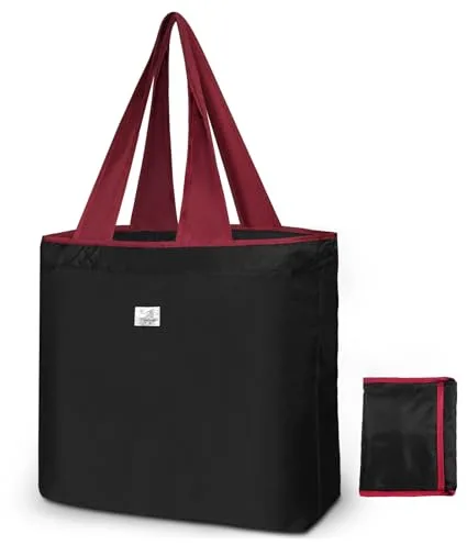 HONZUEN Bolsa de la Compra Grande 52x42 cm, Bolsa Plegable Reutilizable de Tela, Ligera y Resistente para Supermercado y Viaje, Negro