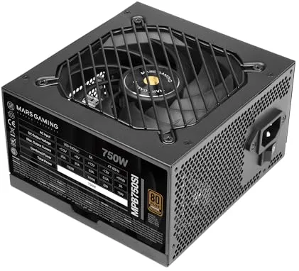 Mars Gaming MPB750SI, Fuente Alimentación ATX 750W, 7 Años Garantía, 80Plus Bronze 230V, 90% Eficiencia, Ventilador SI Extreme Silence con Núcleo de Cobre, Tecnologías AI2-RPM, DC-DC y SMD, Negro