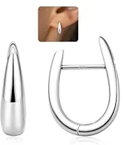 LOLIAS Pendientes Aro Oro 14 Quilates para Mujer Plata Ley 925 Pendientes Oro Gruesos Hipoalergénicos Forma U AAA + CZ Pendientes Aro Huggie Pequeños Pendientes Oro/Plata para Mujer