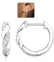 LOLIAS Pendientes Aro Oro 14 Quilates para Mujer Plata Ley 925 Pendientes Oro Gruesos Hipoalergénicos Forma U AAA + CZ Pendientes Aro Huggie Pequeños Pendientes Oro/Plata para Mujer