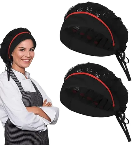 EIH1 2 Piezas Gorro de Chef Ajustable Negro para Cocina, Restaurante y Trabajo - Para Mujer y Hombre