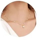 ORAZIO Collar Perlas Mujer Oro 14K Collares de Perlas Gargantillas Cadena Oro Collares de Perlas Choker Dorado Gargantilla Mujer Regalos de Joyería