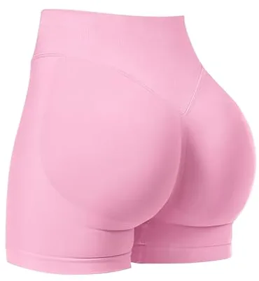 JN JANPRINT Pantalones cortos de ciclismo para mujer, para correr, gimnasio, levantamiento de glúteos, cintura alta, 4.5 pulgadas, sin costuras, rosa, M