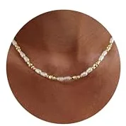 Dochais Collar Perlas Mujeres Collar Oro Plata con Perlas Irregulares de 4x6 mm Chica Perla Blanca Choker para Boda Baile Graduación Novia Perla Joyas Regalo