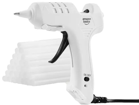 Amazon Basics Kit de pistola de pegamento caliente con 30 barras de pegamento, 20 W, Enchufe EU, Blanco