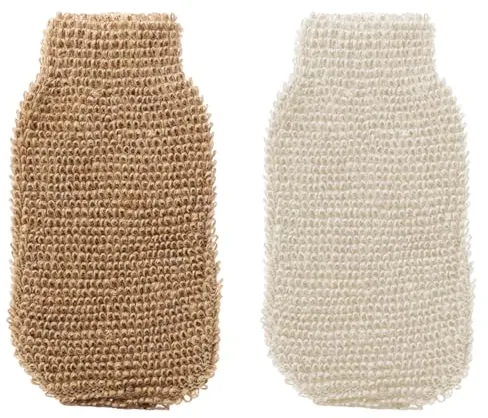 SGERUFZ 2 Pcs Exfoliante de Yute para Baño y Masaje Guante de Crin Vegetal Natural Exfoliación Corporal Intensa Apto para Todo Tipo de Pieles