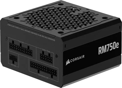 CORSAIR RM750e (2025) Fuente de alimentación ATX Totalmente Modular de bajo Ruido con Cable de 12V-2x6 - Compatible con ATX 3.1 y PCIe 5.1, eficiencia Cybenetics Gold, condensadores a 105°C - Negro