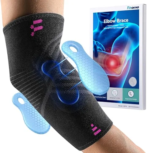 Fitomo Codera Epicondilitis, coderas para tendinitis Tenis y Golfista con 2 Almohadillas de Compresión, para Aliviar el Dolor de la Tendinitis - 1 Unidad