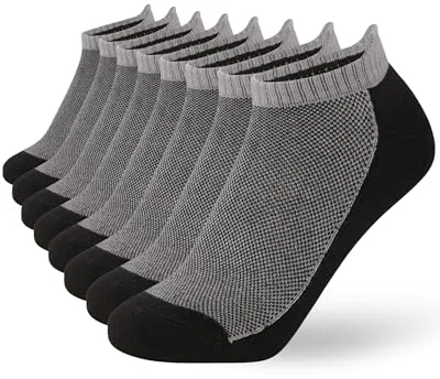 FM London Pack de 8 Calcetines Tobilleros de Hombre de Bambú suaves, Transpirables y Antiolor, Deportivos con Lengüeta Protectora en el Talón, Negro, 43-46 EU