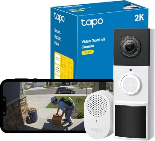 Tapo D210 Timbre Inalámbrico con Cámara 2K, Timbre Videoportero WiFi Exterior Impermeable, Detección de Movimiento Inteligente, Visión Nocturna, Audio Bidireccional, Alerta, en Tarjeta SD/Nube