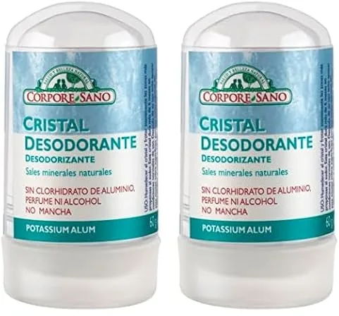 Corpore Sano - Desodorante Cristal Mineral, Piedra de Alumbre, Elimina el Mal Olor, Hasta 24h de Protección, 100% Ingredientes Naturales, Vegano, Sin Alcohol, Fragancia ni Parabenos, 60gr