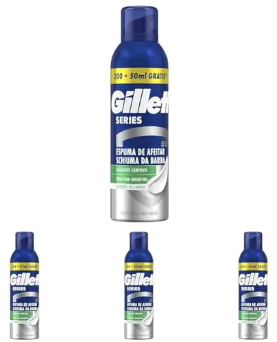 Gillette Series Espuma De Afeitar Calmante Con Aloe Vera Para Maquinilla De Afeitar Para Hombre, 250ml (Paquete de 4)