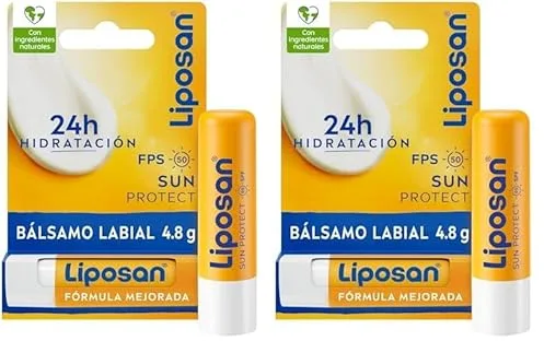 Liposan Sun Protect FPS 50 (1 x 4,8 g), cacao de labios con 24 horas de hidratación, bálsamo labial con protección solar, bálsamo hidratante para unos labios suaves (Paquete de 2)