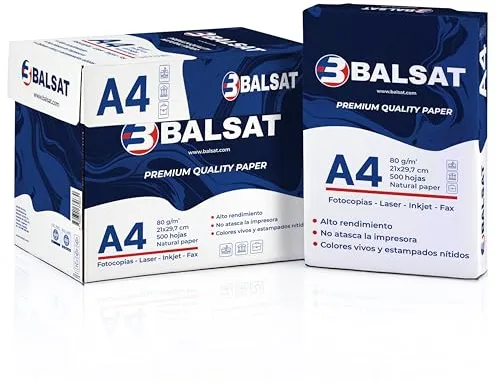 BALSAT Folios DIN A4 80 gramos, 500 hojas, Paquete de 500 Unidades - Papel de Oficina (2500)