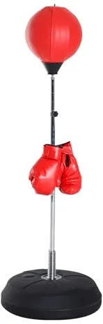 HOMCOM Saco de Boxeo de Pie Punching Ball con Altura Ajustable en 4 Niveles 126-144 cm Base Rellenable y Guantes de Boxeo para Adultos y Adolescentes Rojo