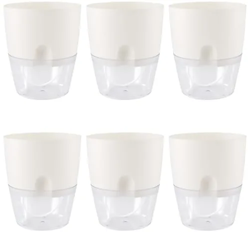 FAAING 6 macetas de autoriego, 15 cm, Color Blanco, Maceta para Hierbas con Almacenamiento de Agua, Maceta con Sistema de riego para Plantas de Interior
