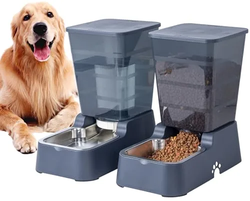 Dispensador automático de comida para perros y agua para perros, 5 L, dispensador de comida para gatos y gatos para perros medianos y grandes, gatos y otros animales (juego de 5 L, gris oscuro)
